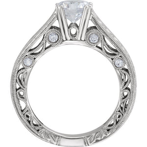 14K White 1/5 CTW Diamond Semi-set Engagement Ring for 6.5mm Round Center 69804