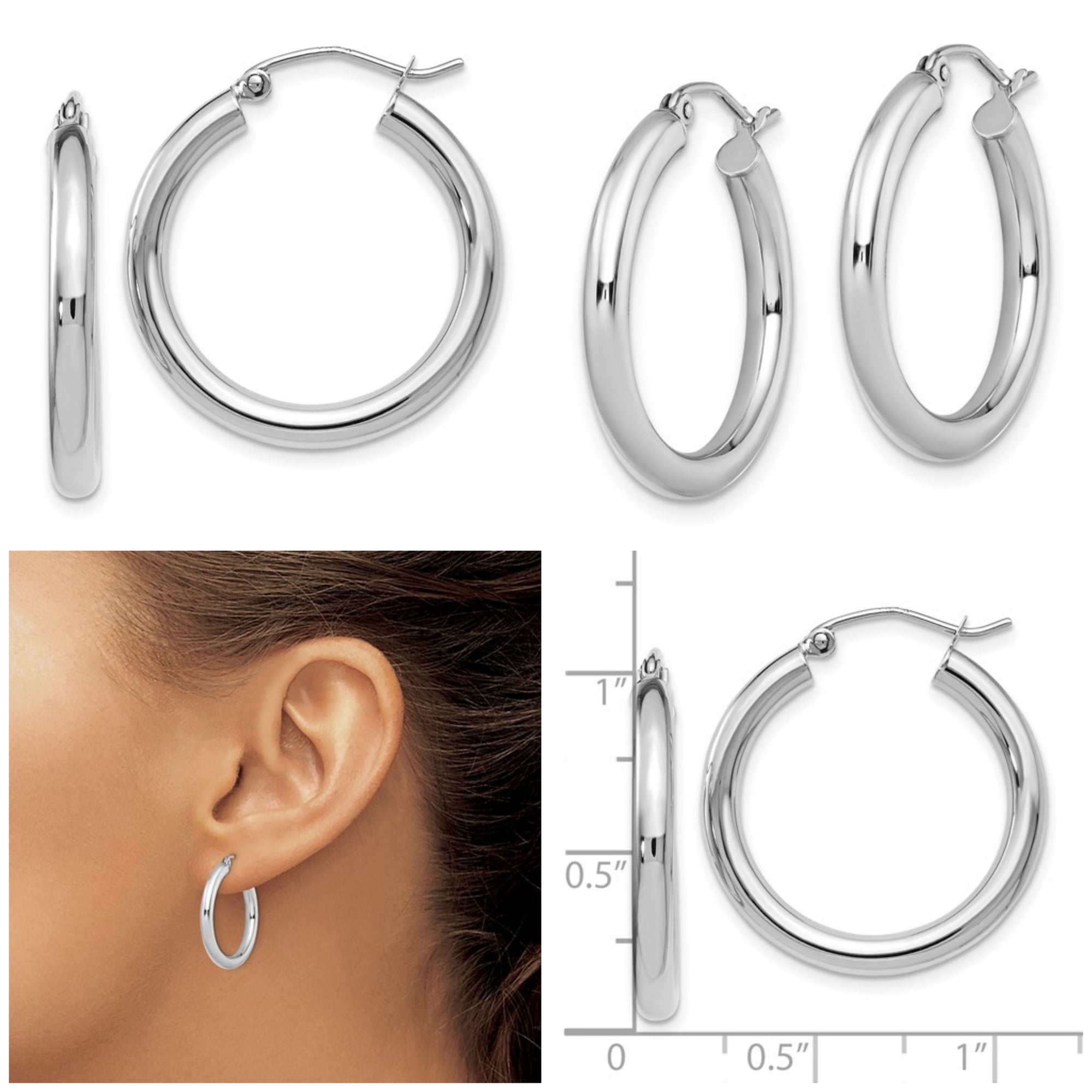 Leslie's 14K White Gold 3mm Polished Hoop Earrings