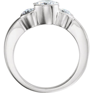 14K White 6.5mm Round 3 Stone Engagement Ring Mounting 120411
