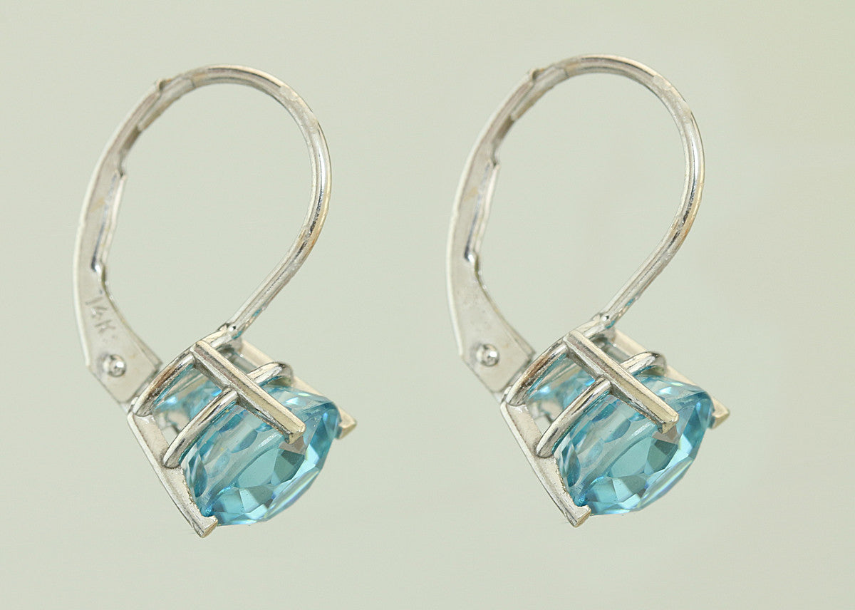 Blue Zircon 14KT White Lever Earrings