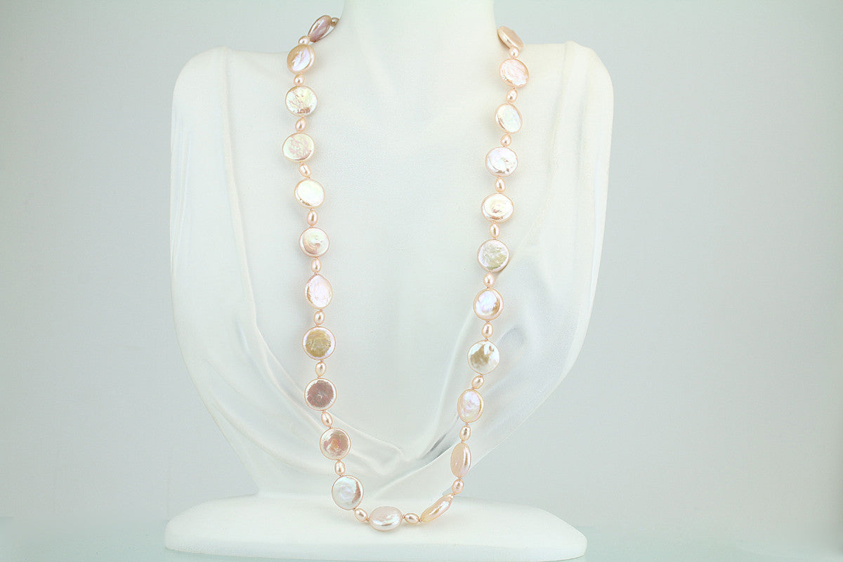 Freshwater Coin Pearl Necklace 21"