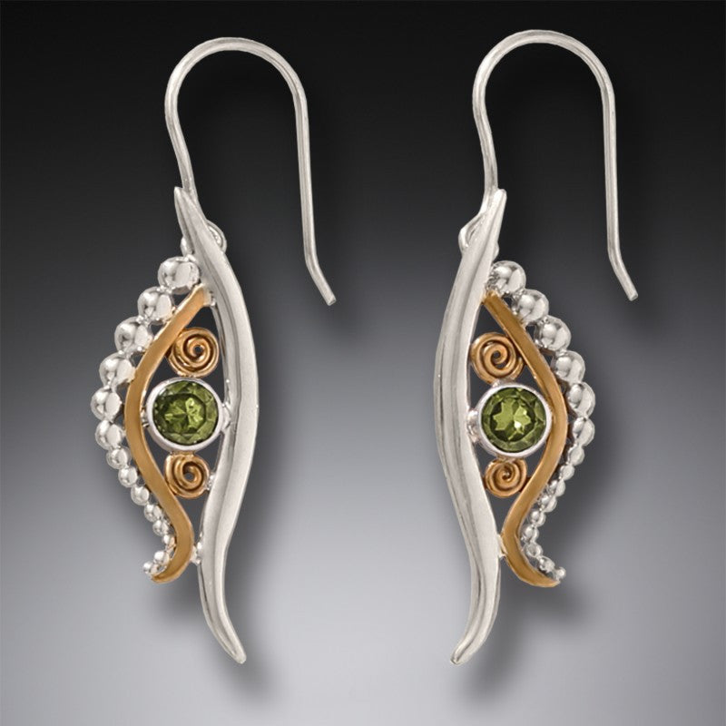 "Eye of Horus" Peridot 14KT Gold Fill and Sterling Silver Earrings