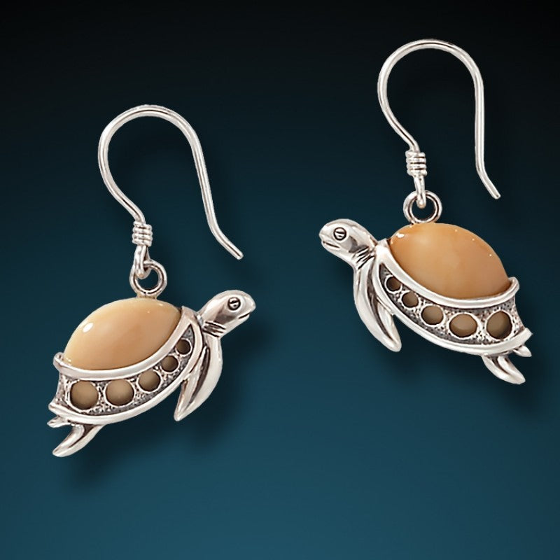 "Turtle Hatchlings" Fossilized Walrus Tusk and Sterling Silver Earrings