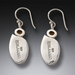 "Enigma" Ancient Fossilized Walrus Tusk Ivory and Citrine Goddess Silver Earrings