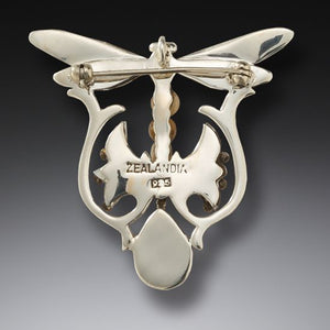 "Dragonfly Rising" Ancient Fossilized Tusk Ivory, Mother of Pearl and Paua and 14kt Gold Fill Silver Dragonfly Pin or Pendant