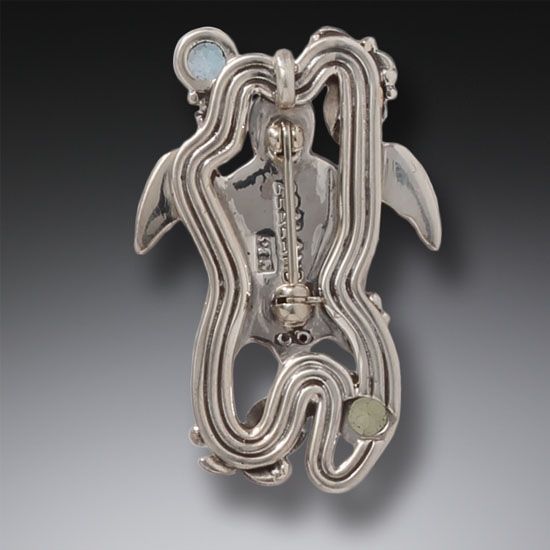 "On the Beach" Ancient Fossilized Walrus Tusk Ivory, Peridot and Blue Topaz  Sterling Silver Sea Turtle Pin or Pendant