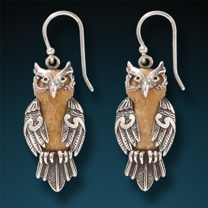 "Wise One" Fossilized Walrus Tusk and Sterling Silver Earrings