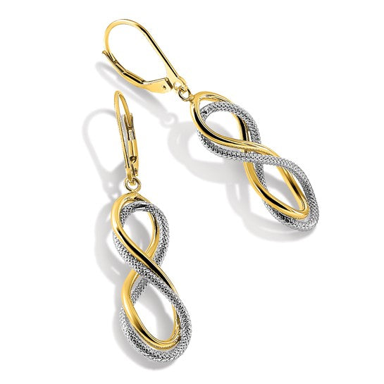 Leslie's 10K with White Rhodium Polished Textured Infinity Leverback Earrings