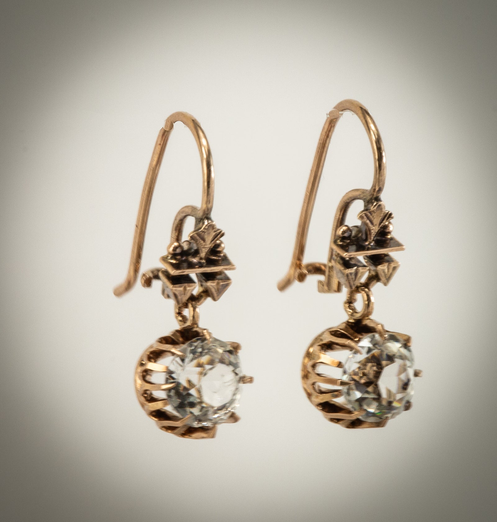 Antique Faceted Quartz 14kt Earring