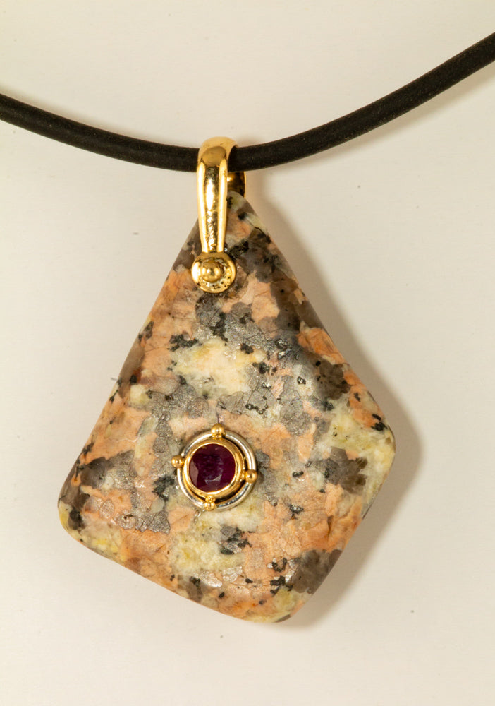 Maine Granite, Ruby & Gold pendant