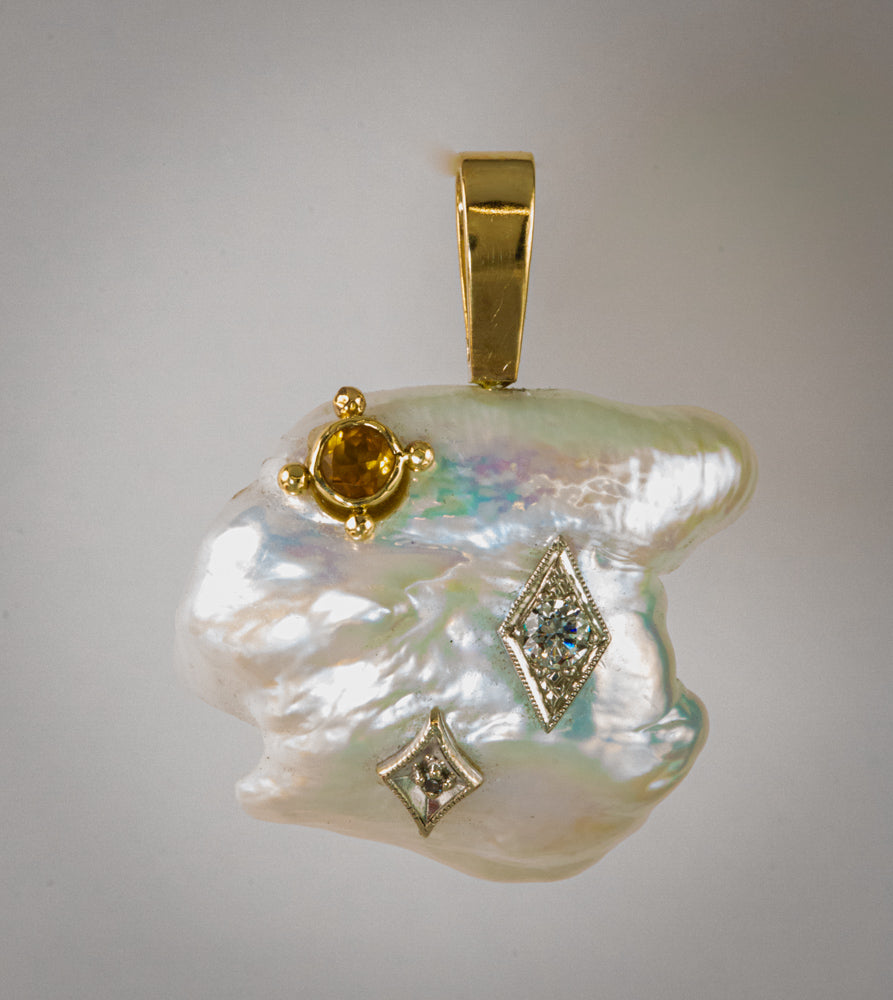 Cobblestone Pearl, Citrine & Diamonds