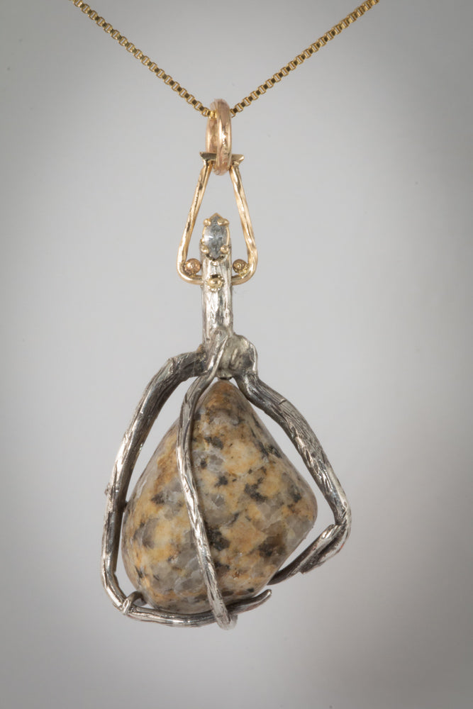 Root Wrapped Beach Stone Pendant
