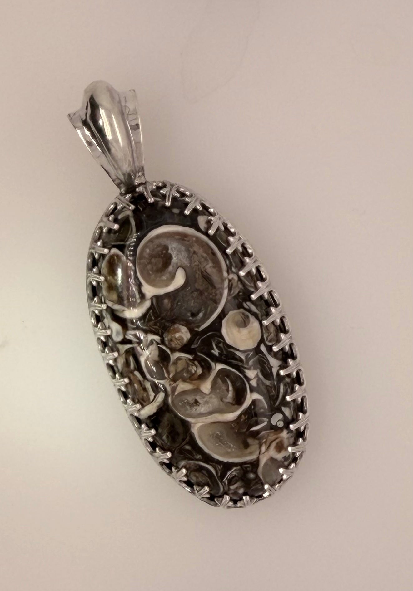 Turritella Agate Sterling Pendant