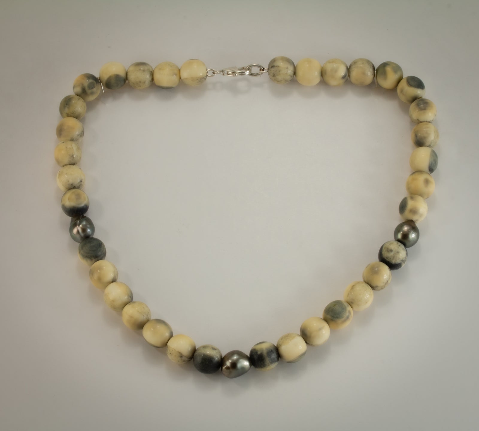 Fossilized Walrus Tusk & South Sea Pearl Necklace