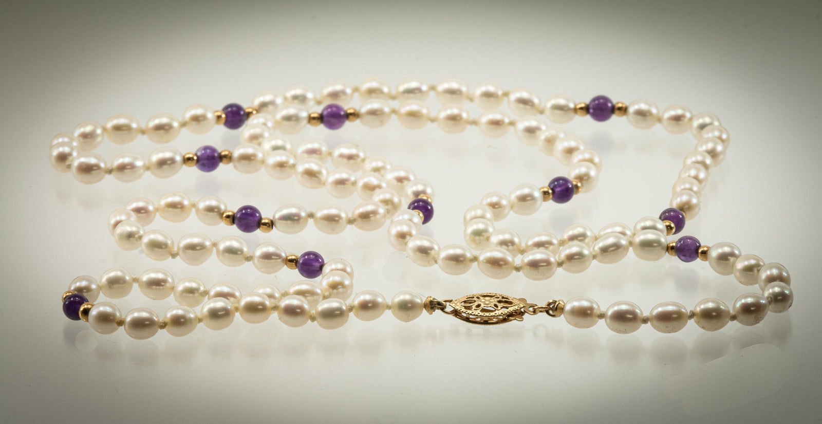 30 Inch Freshwater Pearl Necklace with Amethyst