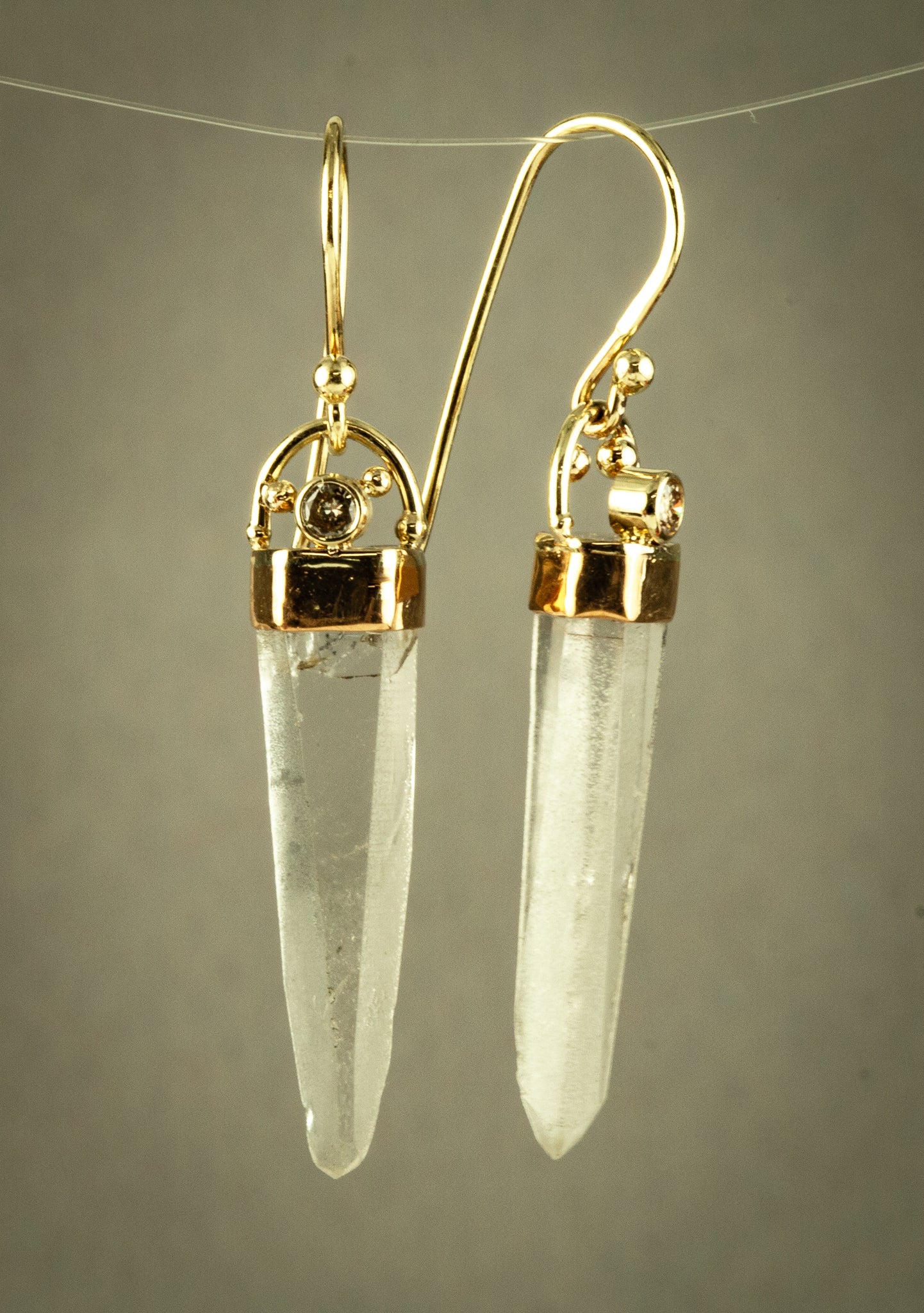 Natural Quartz Crystals & Diamond Earring