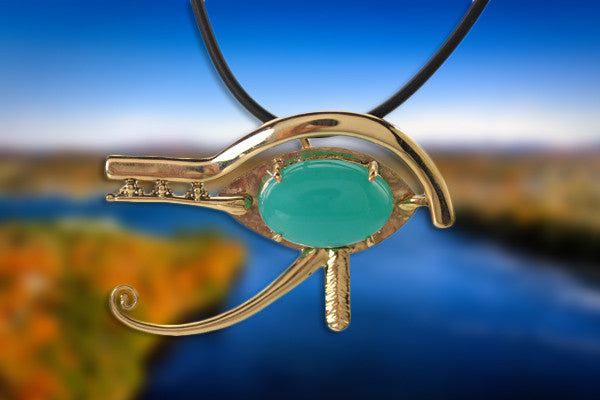 14KT Eye of Horus with Silica Chrysocolla