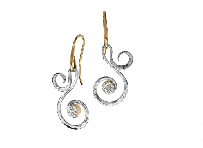 Ed Levin Sterling Silver and 14kt Gold Fiddlehead Gemstone Earrings