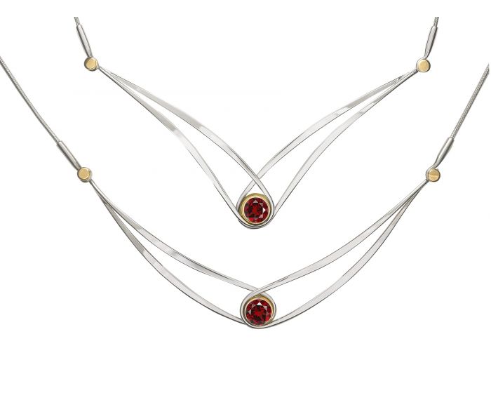 Ed Levin Sterling Silver and 14kt Gold Gemstone Swing Necklace