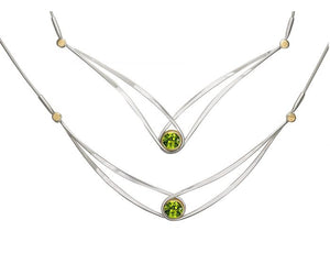 Ed Levin Sterling Silver and 14kt Gold Gemstone Swing Necklace