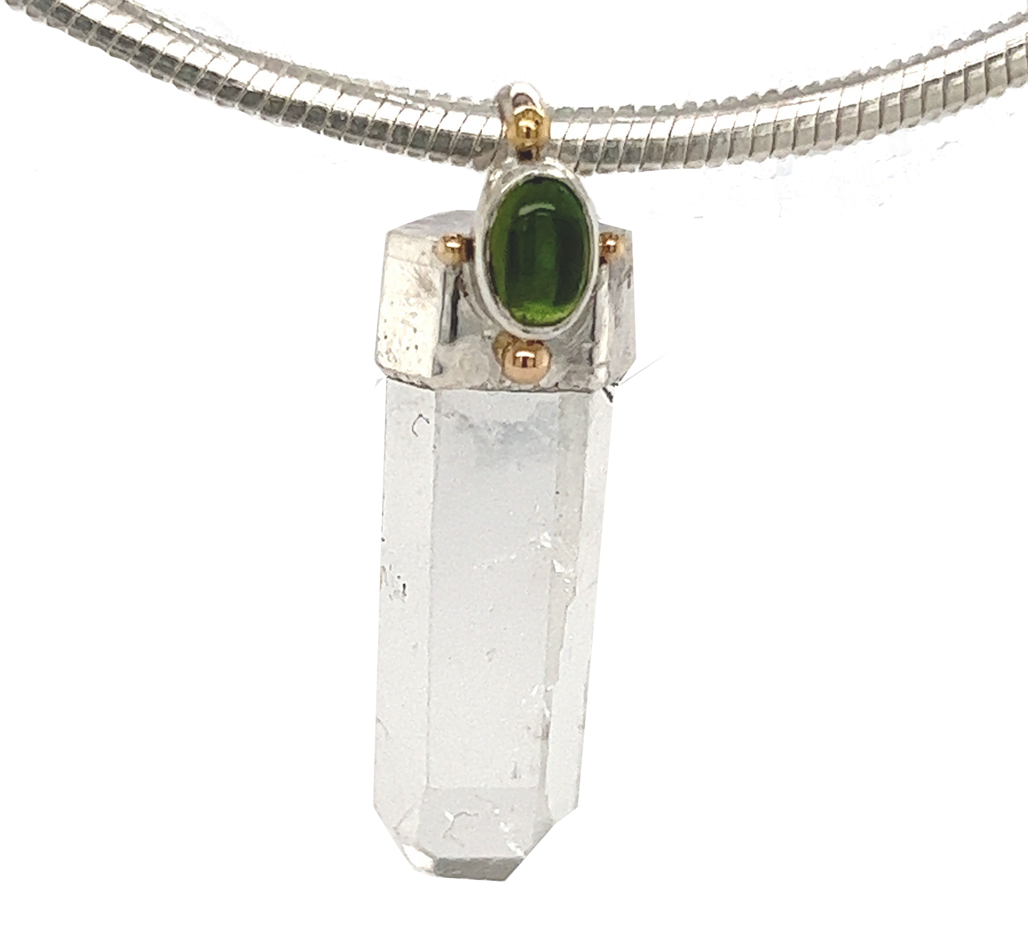 Tourmaline and Quartz Crystal Sterling Silver Pendant