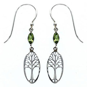 Sterling silver tree of life peridot earrings