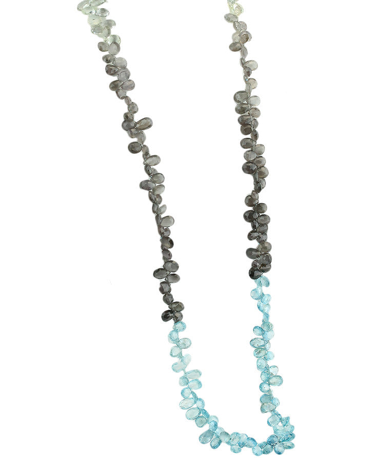 Aquamarine and Smoky Quartz Briolette Beaded Necklace