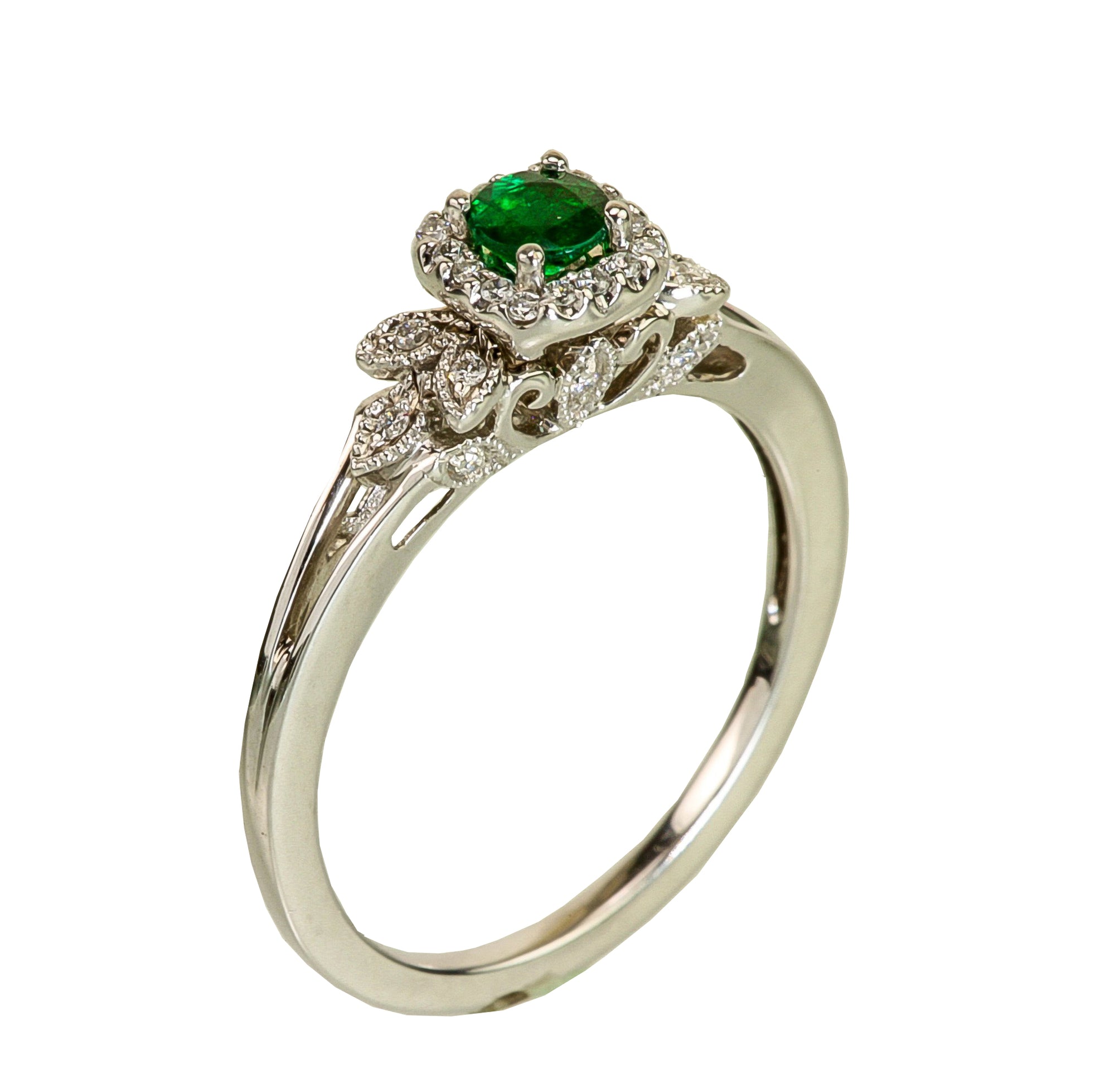 Emerald & Diamond 14kt White Gold Ring