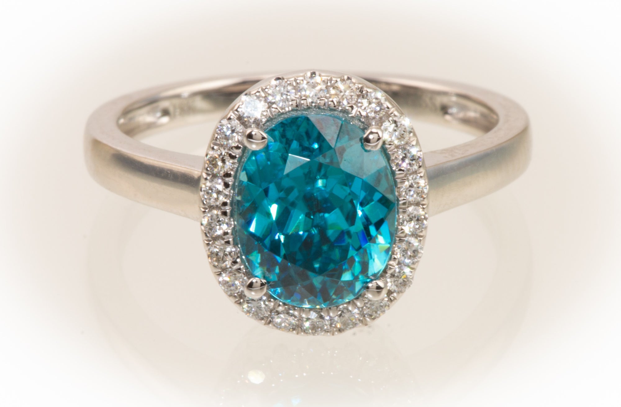 Blue Zircon & Diamond 18kt Ring