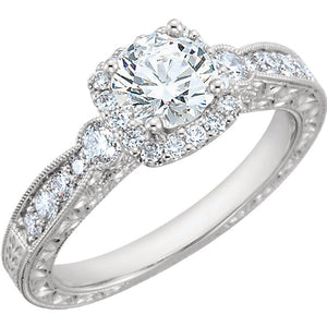 14K White 1/2 CTW Diamond Semi-set Engagement Ring for 5.5mm Round Center 651713