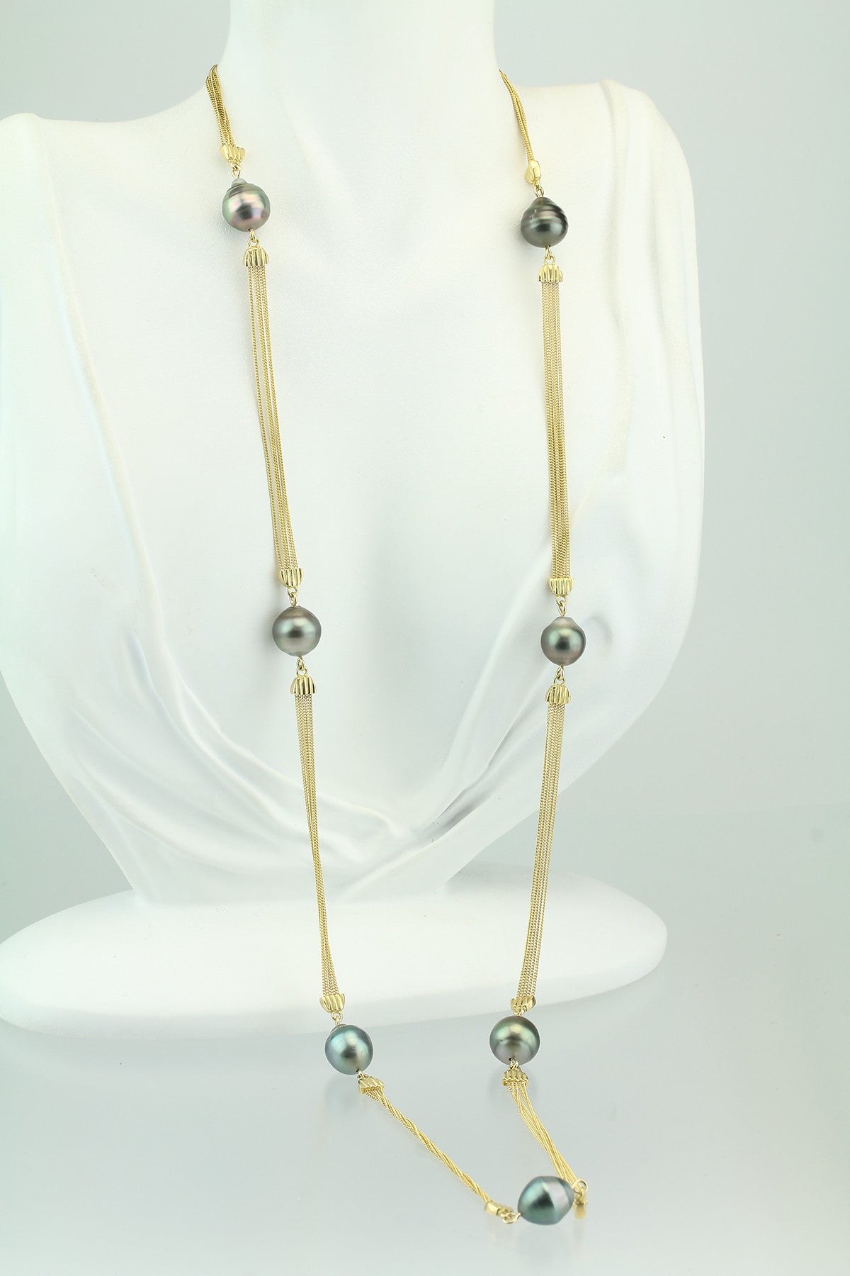 18KT Yellow Gold Cook Island Pearl 7 Station Necklace 28.5"