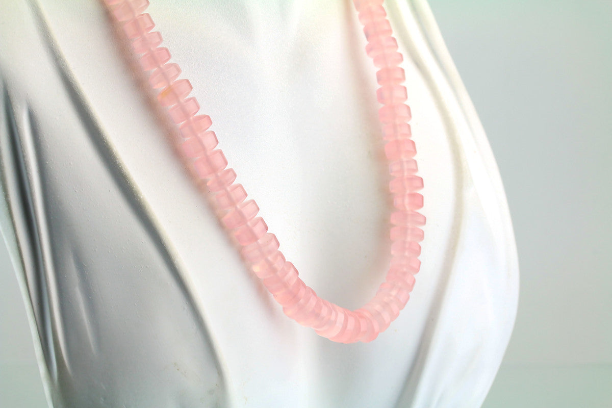 18" Rose Quartz Rondell Necklace 14kt Yellow Gold Lobster Clasp