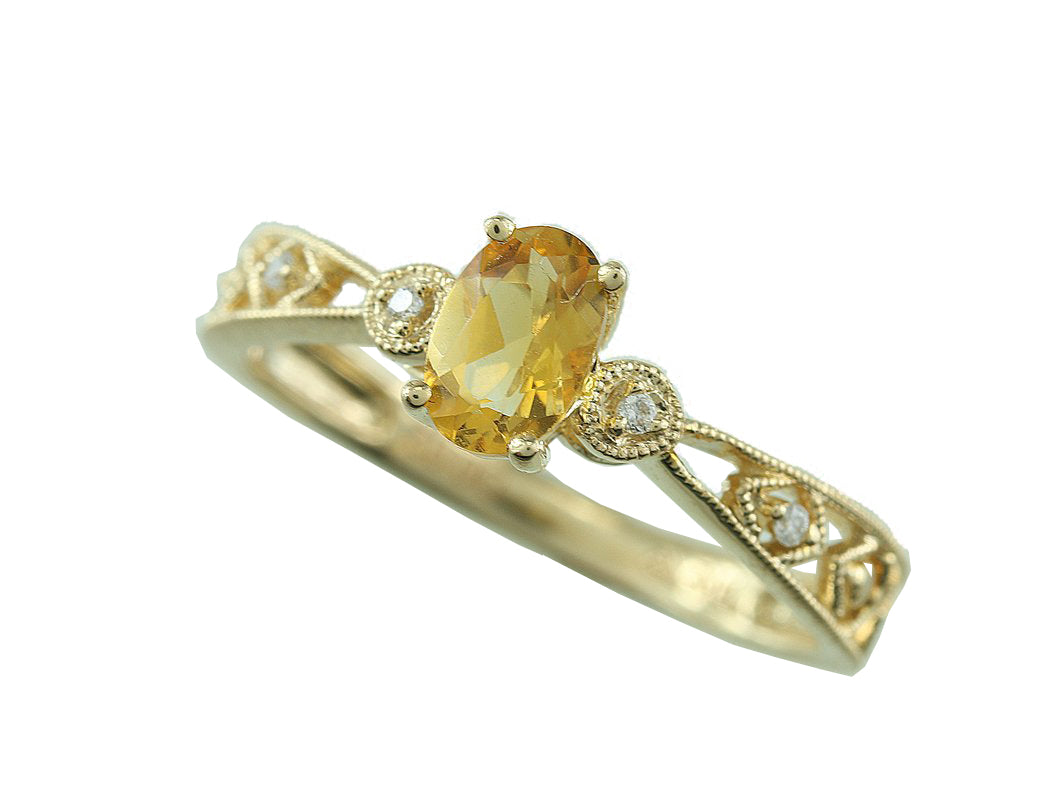 Citrine .02CT Diamond 14kt Yellow Gold Ring