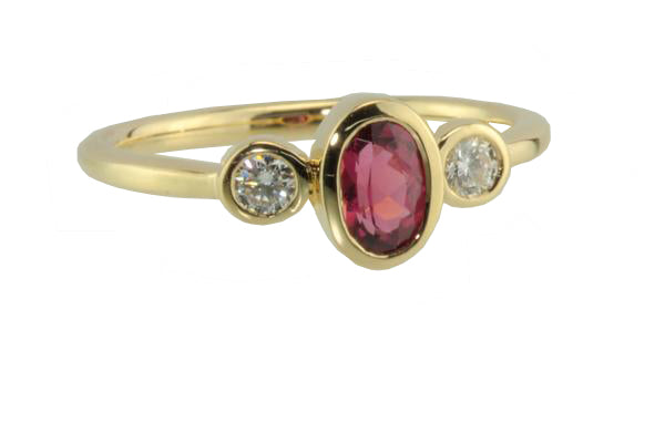 Tourmaline and Diamond Bezel Set 18ky Yellow Gold Ring