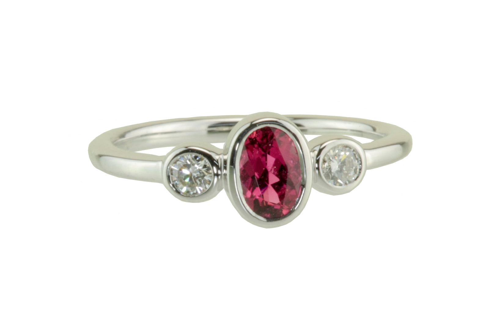 Pink Tourmaline and Diamond Bezel Set 18kt White Gold Ring