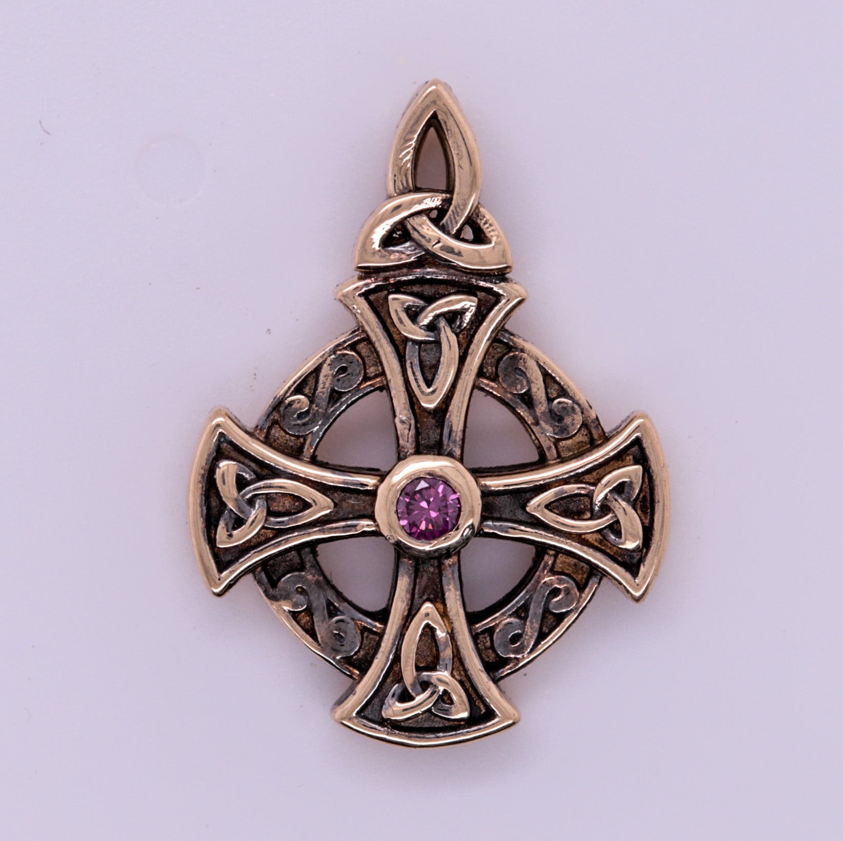 14kt Yellow Gold Celtic Cross With Purple Diamond