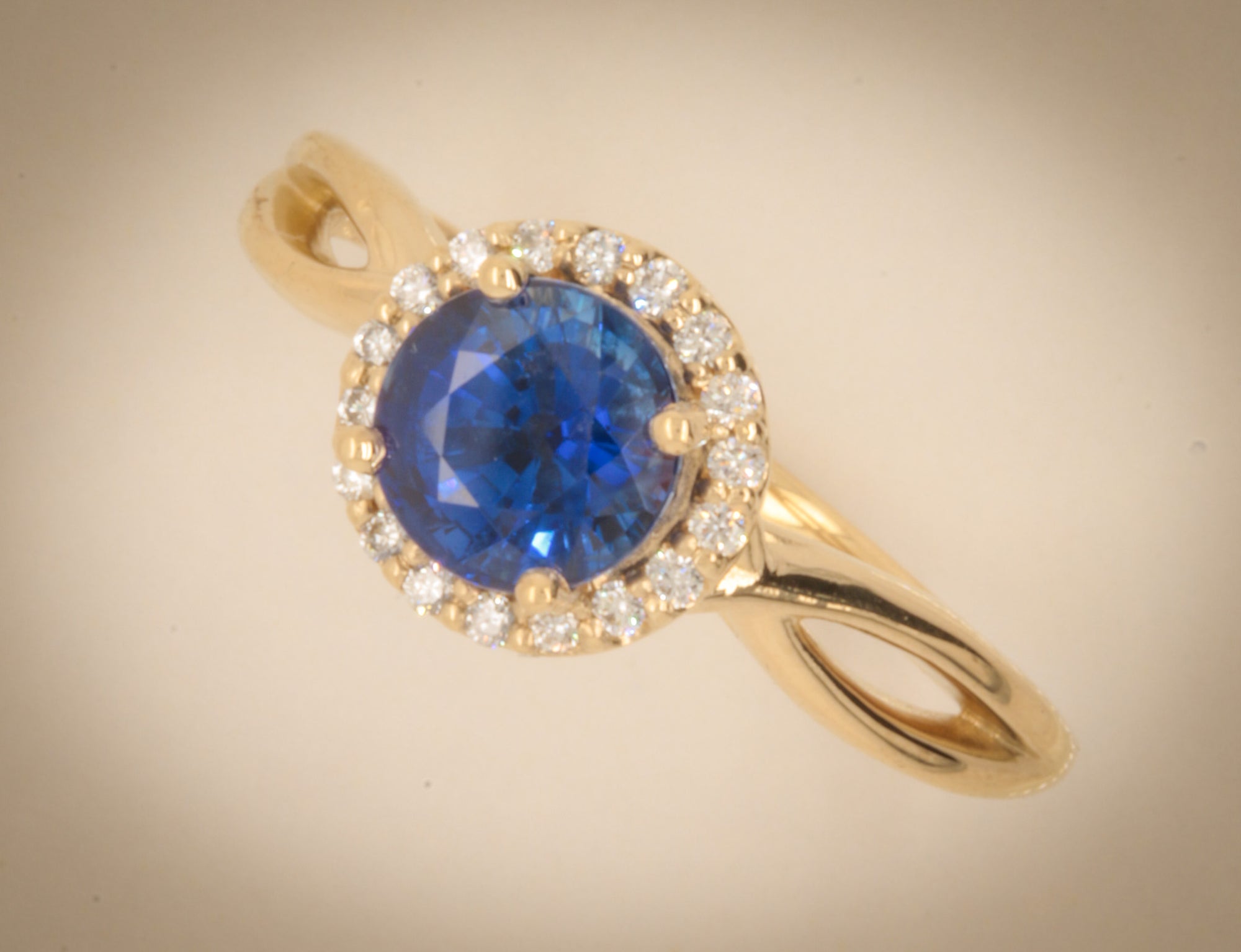 Blue Sapphire Diamond Halo Ring