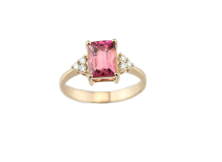 1.42ct Pink Tourmaline and Diamond 18kt Rose Gold Ring