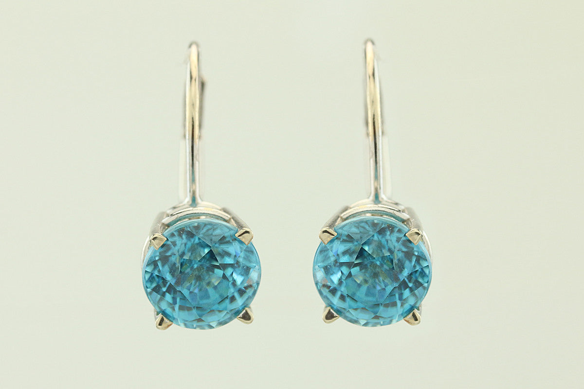 Blue Zircon 14KT White Lever Earrings