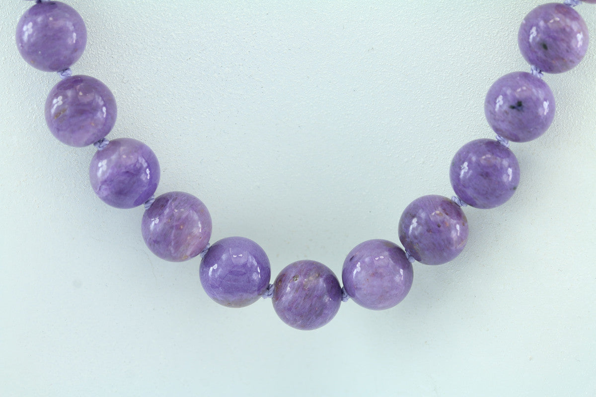 Charoite 8mm Beaded Necklace 20" Sterling Clasp