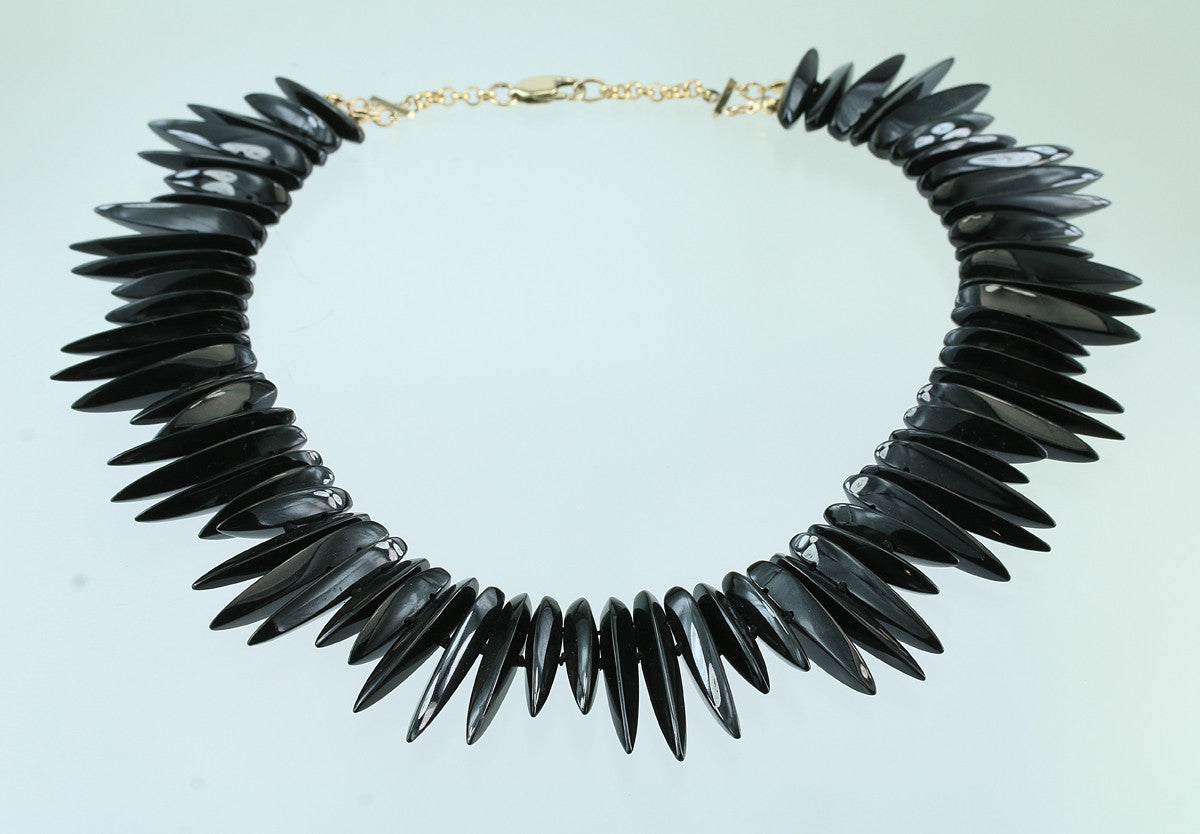 Black Jade Collar Necklace 14kt Gold