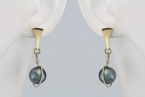 Cook Island Pearl "Planetary" Post Earrings 14 Kt Yellow Gold