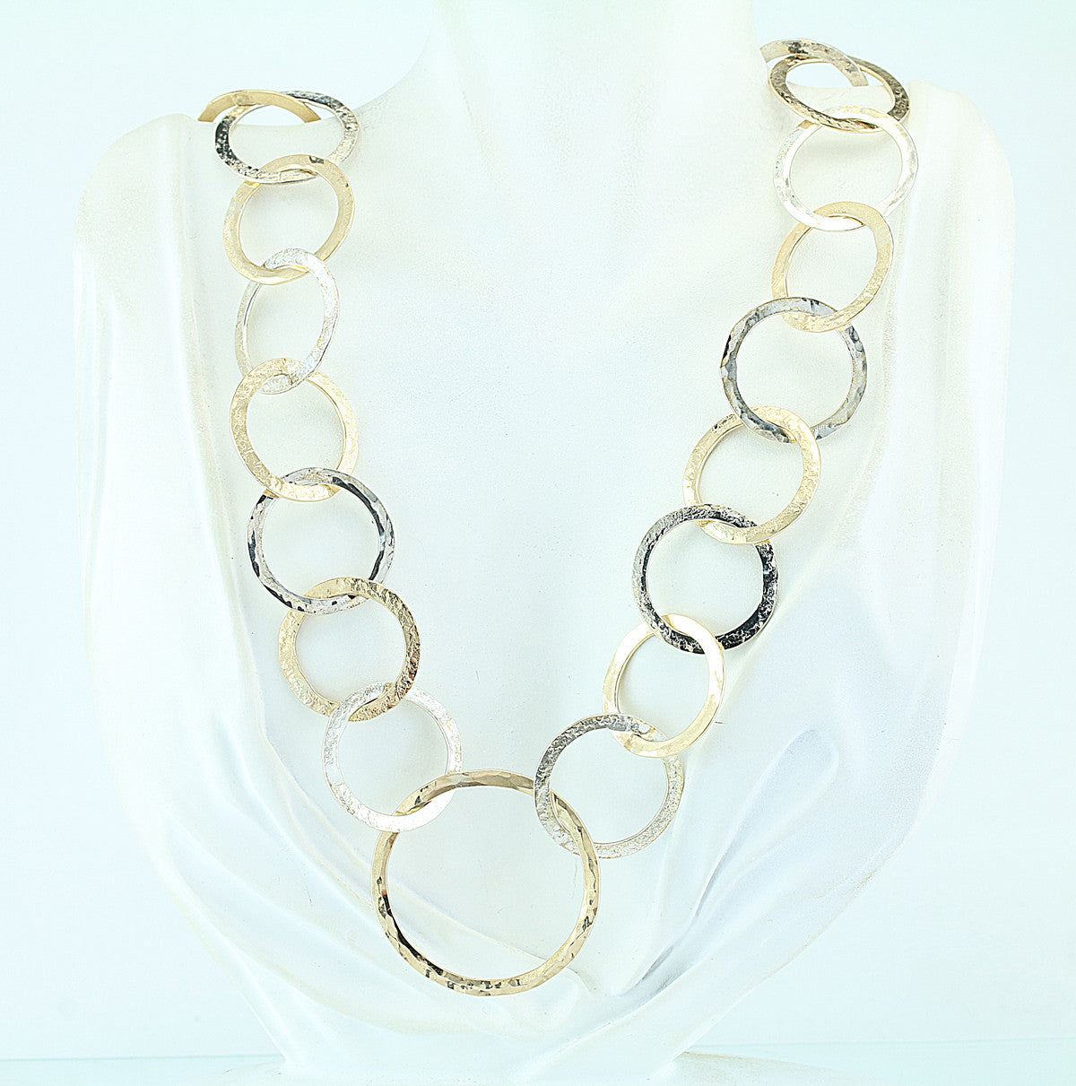 Hand Forged and Hammered Sterling and Gold Filled Circles Necklace 22"
