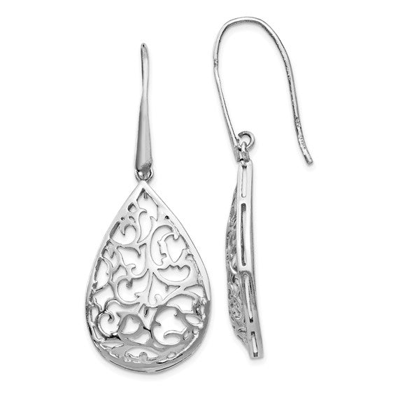 Leslie's Sterling Silver Rhodium plated Polished Cut-out Teardrop Dangle Earring