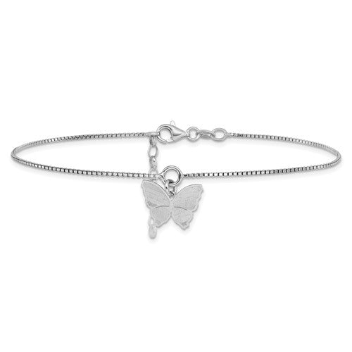 Leslie's SS Polished and Textured Butterfly with 1in ext. Anklet