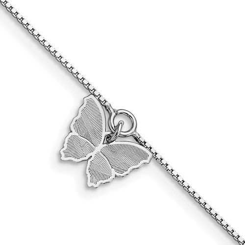 Leslie's SS Polished and Textured Butterfly with 1in ext. Anklet