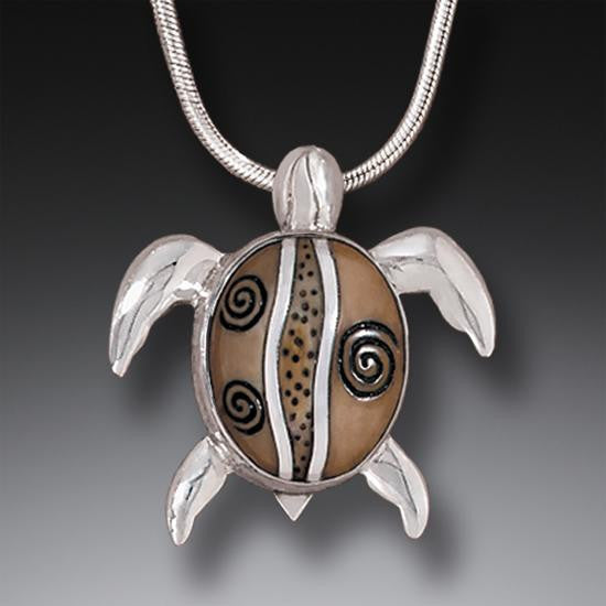 "Turtle" Ancient Fossilized WalrusTusk Silver Pendant