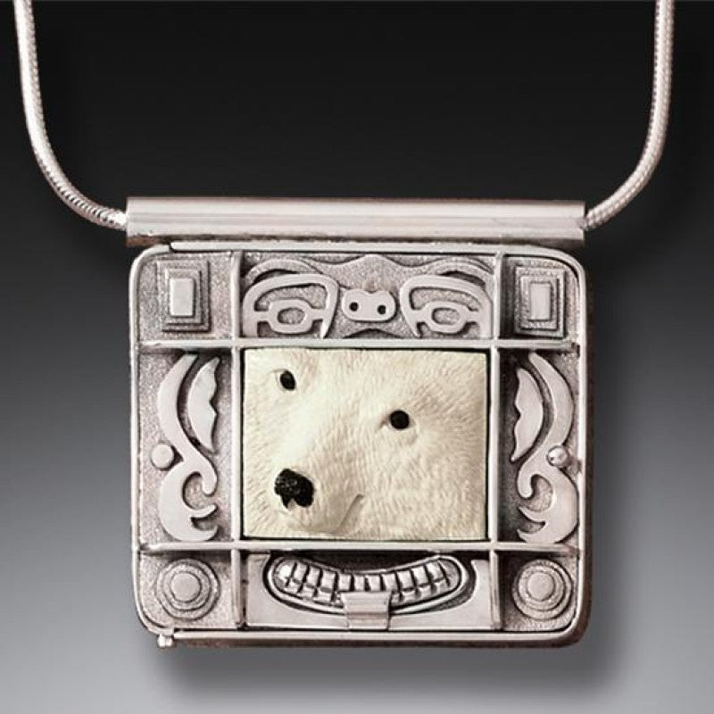 "Polar Bear Spirit" Fossilized Mammoth Tusk Sterling Silver Locket