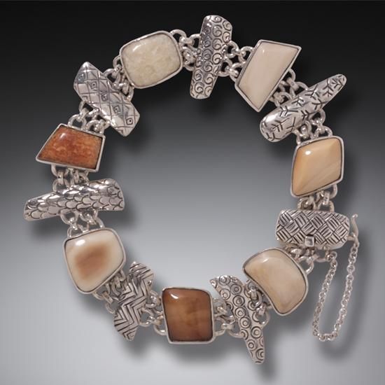 FOSSILIZED WALRUS IVORY BRACELET IN HANDMADE SILVER - LEGENDS