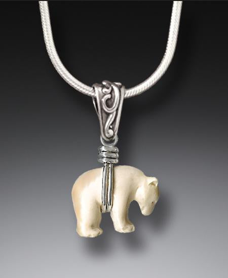 "Zuni Bear" Ancient Fossilized Mammoth Tusk Tusk Silver Pendant